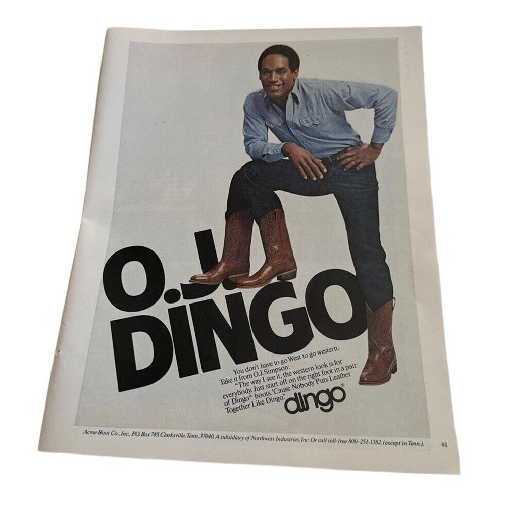 O.J. Simpson Dingo Western Boots 1981 Vintage Small Poster Type‎ Ad Promo Advert